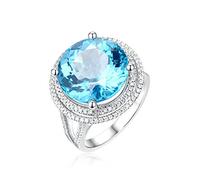 Beydodo Topas Ringe Weißgold 375 Damen, Verlobungsring Sonnenblume mit Groß Topas 12ct und Diamant 0.45ct Ewigkeitsring Hochzeit Ring Frauen Gr.58 (18.5)