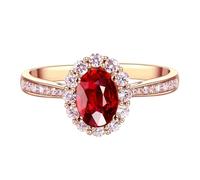 Beydodo Trauring Damen Einzeln Rotgold 375, Frauen Ringe Blume mit Oval Rubin 0.55ct und Diamant Verlobungsringe Memoir Hochzeit Ring Gr.58 (18.5)