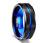 Beydodo Trauring Ehering Herren Damen Einzeln Schwarz Blau, Wolfram Ringe Unisex 6MM 8MM Matt mit Rille Bandring