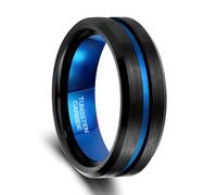 Beydodo Trauring Ehering Herren Damen Einzeln Schwarz Blau, Wolfram Ringe Unisex 6MM 8MM Matt mit Rille Bandring
