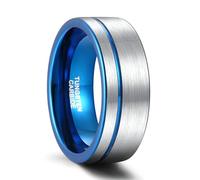 Beydodo Trauring Ehering Herren Einzeln Blau Silber, Wolfram Ringe Männer 8MM Matt mit Rille Bandring