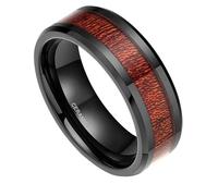 Beydodo Trauring Ehering Keramik Herren Damen Einzeln Schwarz, Verlobung Ringe 8MM mit Holz Hochglanzpoliert Bandring