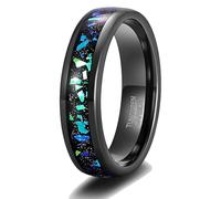 Beydodo Trauring Ehering Wolfram Herren Damen Einzeln Schwarz, Verlobung Ringe 4MM 6MM mit Blau Opal Bandring