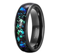 Beydodo Trauring Ehering Wolfram Herren Damen Einzeln Schwarz, Verlobung Ringe 4MM 6MM mit Blau Opal Bandring