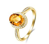 Beydodo Trauring Gold 585 Damen Einzeln, Frauen Ringe Halo mit Citrin 1.3ct und Diamant 0.11ct Ewigkeitsring Hochzeitsringe Verlobungsringe Größe 58 (18.5)