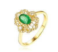 Beydodo Trauring Gold 750 Damen Einzeln, Frauen Ringe Blume mit Smaragd 1ct und Diamant 0.25ct Ewigkeitsring Hochzeitsringe Verlobungsringe Gr.58 (18.5)
