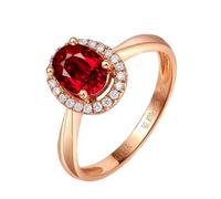 Beydodo Trauring Rotgold 750 Damen Einzeln, Frauen Ringe Halo mit Oval Rubin 1ct und Diamant Hochzeitsringe Verlobungsringe Größe55 (17.5)