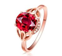 Beydodo Trauring Rotgold 750 Damen Einzeln, Frauen Ringe Lotusblume mit Rot Turmalin 1.2ct und Diamant 0.044ct Ewigkeitsring Hochzeitsringe Verlobungsringe Gr.58 (18.5)