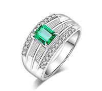 Beydodo Trauring Weißgold 375 Damen Einzeln, Frauen Ringe Breit mit Smaragd 0.67ct und Diamant 0.6ct Siegelring Ewigkeitsring Hochzeitsringe Verlobungsringe Gr.58 (18.5)