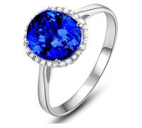 Beydodo Trauring Weißgold 375 Damen Einzeln, Frauen Ringe Halo mit Oval Tansanit 1.7ct und Diamant Hochzeitsringe Verlobungsringe Gr.58 (18.5)