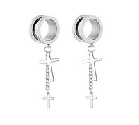 Beydodo Tunnel 10MM Edelstahl, Ohr Plug Hängend Kreuz mit Schraubverschluss Silber Ohr Tunnel Piercing 2er Set