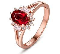 Beydodo Verlobungsring 585 Rotgold, Eheringe Damen Einzeln Blume mit 1ct Rubin und 0.25ct Diamant Jahrestag Hochzeit Ringe Frauen Größe63 (20.1)