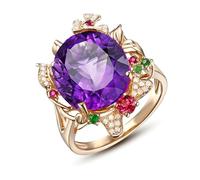 Beydodo Verlobungsring 750 Rotgold, Eheringe Damen Einzeln Blume mit 9ct Amethyst und Rot Turmaline Diamant Jahrestag Hochzeit Ringe Frauen Größe60 (19.1)
