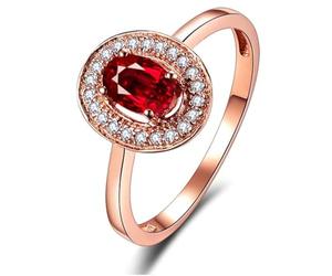 Beydodo Verlobungsring 750 Rotgold, Eheringe Damen Einzeln Halo mit Rubin 0.5ct und Diamant Jahrestag Hochzeit Ringe Frauen Gr.52 (16.6)