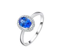 Beydodo Verlobungsring 950 Platin, Eheringe Damen Einzeln Halo mit 1ct Oval Saphir und 0.09ct Diamant Jahrestag Hochzeit Ringe Frauen Gr.61 (19.4)