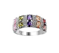 Beydodo Verlobungsring mit Stein Frauen Vergoldet, Hochzeitsring Bandring mit Bunten Zirkonia Partnerring Silber Trauring Nickelfrei Gr.54 (17.2)