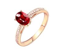 Beydodo Verlobungsring Rotgold 585, Hochzeit Ringe 4-Steg-Krappenfassung mit 1ct Oval Rubin und Diamant Eheringe Trauringe Damen Einzeln Gr.62 (19.7)