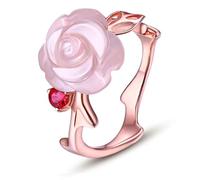 Beydodo Verlobungsring Rotgold 585, Hochzeit Ringe Rose mit Rosa Quarz 7ct und Turmalin Eheringe Trauringe Damen Einzeln Gr.57 (18.1)