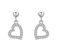 Beydodo Weißgold Ohrhänger Damen 585 Echtgold, Ohrringe Hängend Herz mit Diamant Ohrhänger Hochzeit Braut Nickelfrei