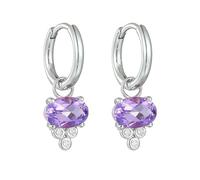 Beydodo Weißgold Ohrringe Creolen 585 Echtgold Damen, Ohrringe Hängend Huggie mit Anhänger Oval Amethyst und Moissanit Ohrhänger Ohrringe Hochzeit Braut Nickelfrei