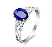 Beydodo Weißgold Ringe Frauen 585 14K Echtgold, Verlobungsring Infinity mit Saphir 1ct und Diamant 0.01ct Trauringe Memoir Hochzeit Ringe Damen Größe 50 (15.9)