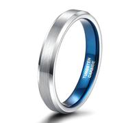 Beydodo Wolfram Ringe Herren Damen Verlobung Silber Blau, Ehering Trauring Einzeln 4MM 6MM 8MM Gebürstet Bandring