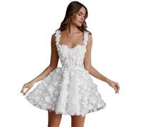 Beyonddress 3D Blumen Brautkleid für Braut Kurz Brautkleider für Frauen Spitze Appliques Hochzeitsfeier Ballkleider(Elfenbein 03,36)
