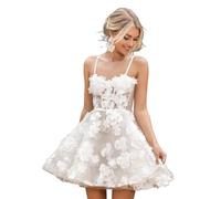 Beyonddress 3D Blumen Brautkleid für Braut Kurz Eleagnt Brautkleider für Frauen Spitze Appliques Hochzeitsfeier Mini Ballkleider(Weiß 08,36)