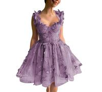 Beyonddress Damen 3D Schmetterlinge Tüll Abendkleider Spitzen Applique Kurz Ballkleid Sweetheart Cocktail Party Kleider(Wisteria,36)