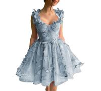 Beyonddress Damen 3D Schmetterlinge Tüll Abendkleider Spitzen Applique Kurz Ballkleid Sweetheart Cocktail Party Kleider(Dusty Blau,44)