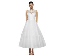 Beyonddress Damen Satin Brautkleid für Braut Mit Bogen Hochzeit Brautkleider Kurz Hochzeitskleider mit Lange Zug,Weiß 02,DE36