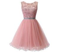 Beyonddress Damen Strass Abendkleider Kurz Ballkleider Applikationen Cocktailkleider Abschlusskleid Partykleid(Erröten,36)