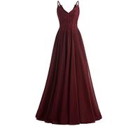 Beyonddress Damen V-Ausschnitt Abendkleider Elegant Chiffon Ballkleid Spitzen Applikationen Brautjungfernkleider Abschlussballkleid(Burgund,38)
