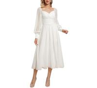 Beyonddress Frauen Chiffon Langarm Brautkleider Kurz Hochzeitskleider Elegant Sweetheart Brautkleider Brautmode,Elfenbein 08,DE46
