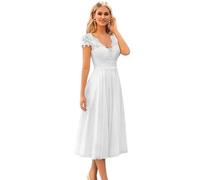 Beyonddress Frauen Tüll Brautkleider für Braut Kurz Spitze Applique Brautkleider Langarm V-Ausschnitt Eng Hochzeitskleider mit Bogen,Weiß 12,DE36