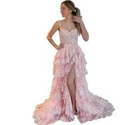 Beyonddress Funkelnd Tiered Tüll Ballkleider für Frauen Off Shoulder Korsett Spitze Lange Formale Abendkleider mit Schlitz(Erröten,36)