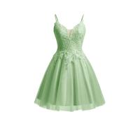 Beyonddress Lace Applique Abendkleider Kurz Tüll Funkelnde Abschlussball Kleid Spaghetti Straps Cocktail Kleider(Minze,40)