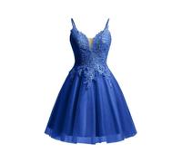 Beyonddress Lace Applique Abendkleider Kurz Tüll Funkelnde Abschlussball Kleid Spaghetti Straps Cocktail Kleider(Königsblau,38)