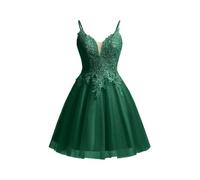 Beyonddress Lace Applique Abendkleider Kurz Tüll Funkelnde Abschlussball Kleid Spaghetti Straps Cocktail Kleider(Dunkelgrün,34)
