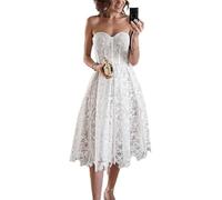 Beyonddress Tüll Brautkleid für Braut Eleagnt Midi Trägerlos Brautkleider für Frauen Spitze Appliques Hochzeitskleider Ballkleider(Weiß 07,36)