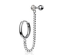 beyoutifulthings 1 Knorpel Ohr-STCecker Klick-Creole Kette 4cm Zirkonia Clear 3mm Cartilage Labret Piercing-s Tragus Silber Edelstahl Schraub-Verschluss