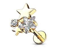 beyoutifulthings 1 Knorpel Ohr-Stecker 3 Sterne Gold 2 Zirkonia Clear Piercing-s Labret Chirurgenstahl Schraub-Verschluss Stab 6-mm lang 1,2-mm dick