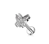 beyoutifulthings 1 Knorpel Ohr-Stecker Schmetterling Silber 4 Zirkonia Clear Piercing-s Chirurgenstahl Schraub-Verschluss Stab 8-mm lang