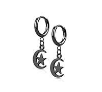 beyoutifulthings 1 Paar Damen Creolen Ohr-Hänger Halb-Mond Stern-Anhänger Ohr-ringe Ohr-stecker Chirurgenstahl Ohringe Schwarz
