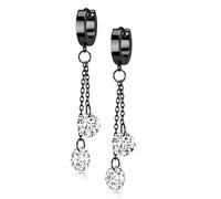 beyoutifulthings 1 Paar Damen Creolen Ohr-Hänger Ketten-Anhänger 2 runde Zirkonia Clear Ohr-ringe Ohr-stecker Ohringe Schwarz