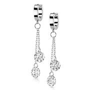 beyoutifulthings 1 Paar Damen Creolen Ohr-Hänger Ketten-Anhänger 2 runde Zirkonia Clear Ohr-ringe Ohr-Stecker Ohringe Silber