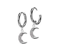beyoutifulthings 1 Paar Damen Creolen Ohr-ringe Silber Halb-Mond Anhänger Zirkonia Clear Chirurgenstahl Ohr-stecker Ohringe