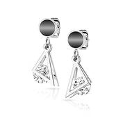 beyoutifulthings 1 Paar Damen Ohr-Stecker schwarzer Enamel Dreieck-Anhänger Zirkonia Clear Chirurgenstahl Ohr-ringe Ohr-hänger Ohringe Silber