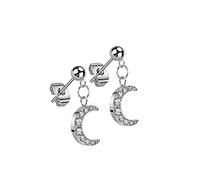 beyoutifulthings 1 Paar Damen Ohr-Stecker Silber Halb-Mond Anhänger Zirkonia Clear Chirurgenstahl Ohr-ringe Ohringe