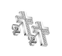beyoutifulthings 1 Paar Damen Ohr-Stecker Silber Kreuz Pavé Zirkonia Clear Steg 6-mm Edelstahl Ohr-ringe Ohringe